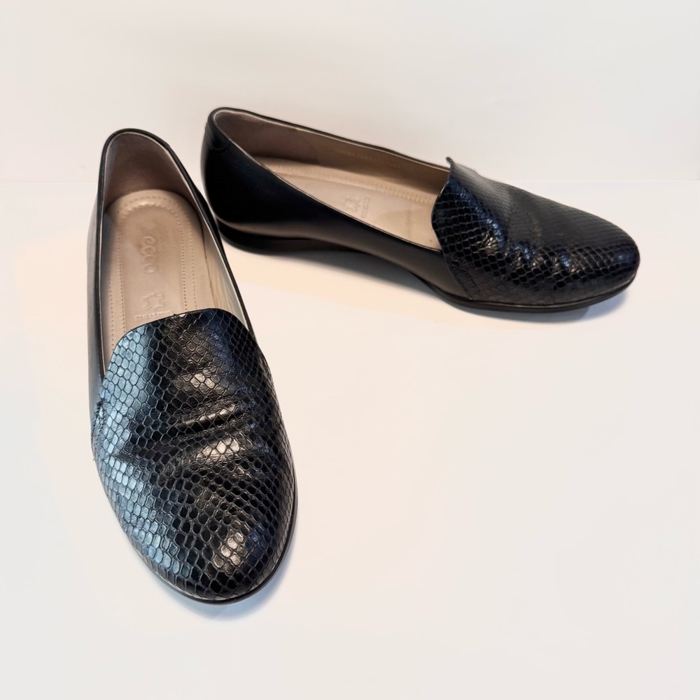 Ecco Touch Ballerina 2.0 Black Snakeskin Leather Loafers